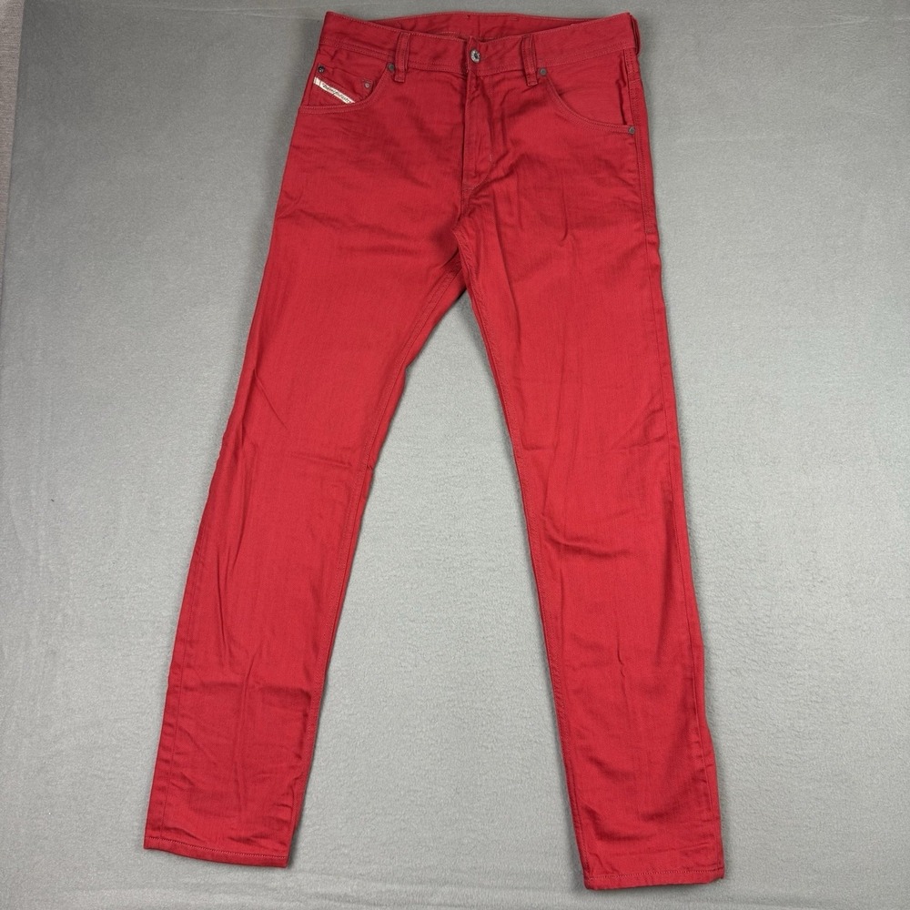 Diesel Krayver Jeans Mens W30 L32 Red Regular Slim Carrot Zip Stretch